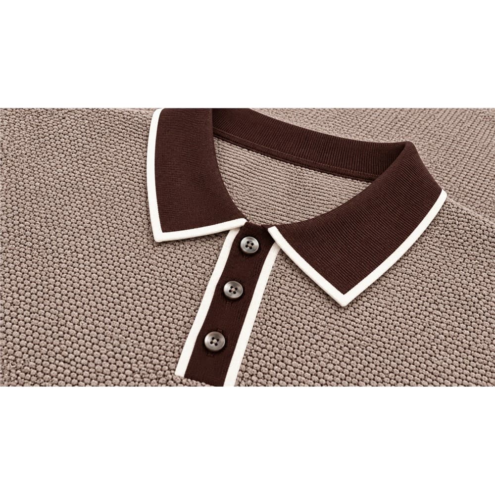 Men's Taupe Short-Sleeve Knit Polo — view 5