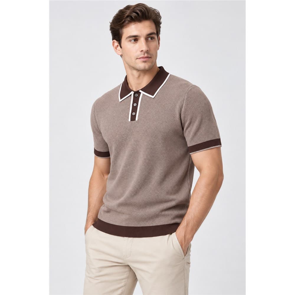 Men's Taupe Short-Sleeve Knit Polo — view 6