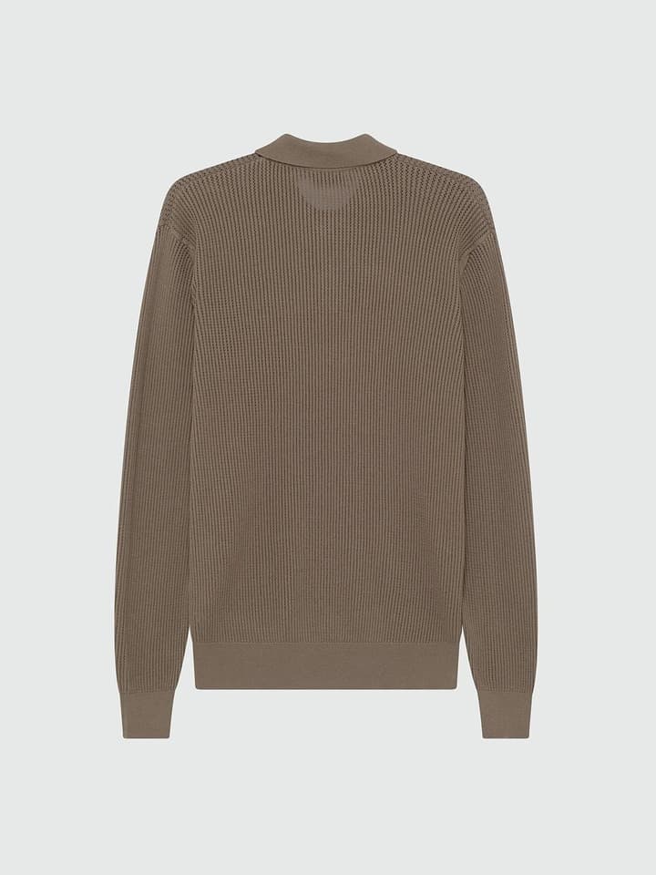 Men's Taupe Ribbed Long Sleeve Knit Polo - view 4