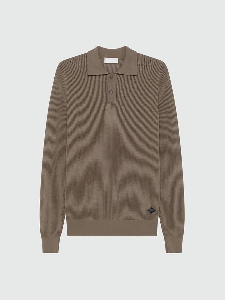 Men's Taupe Ribbed Long Sleeve Knit Polo - view 6
