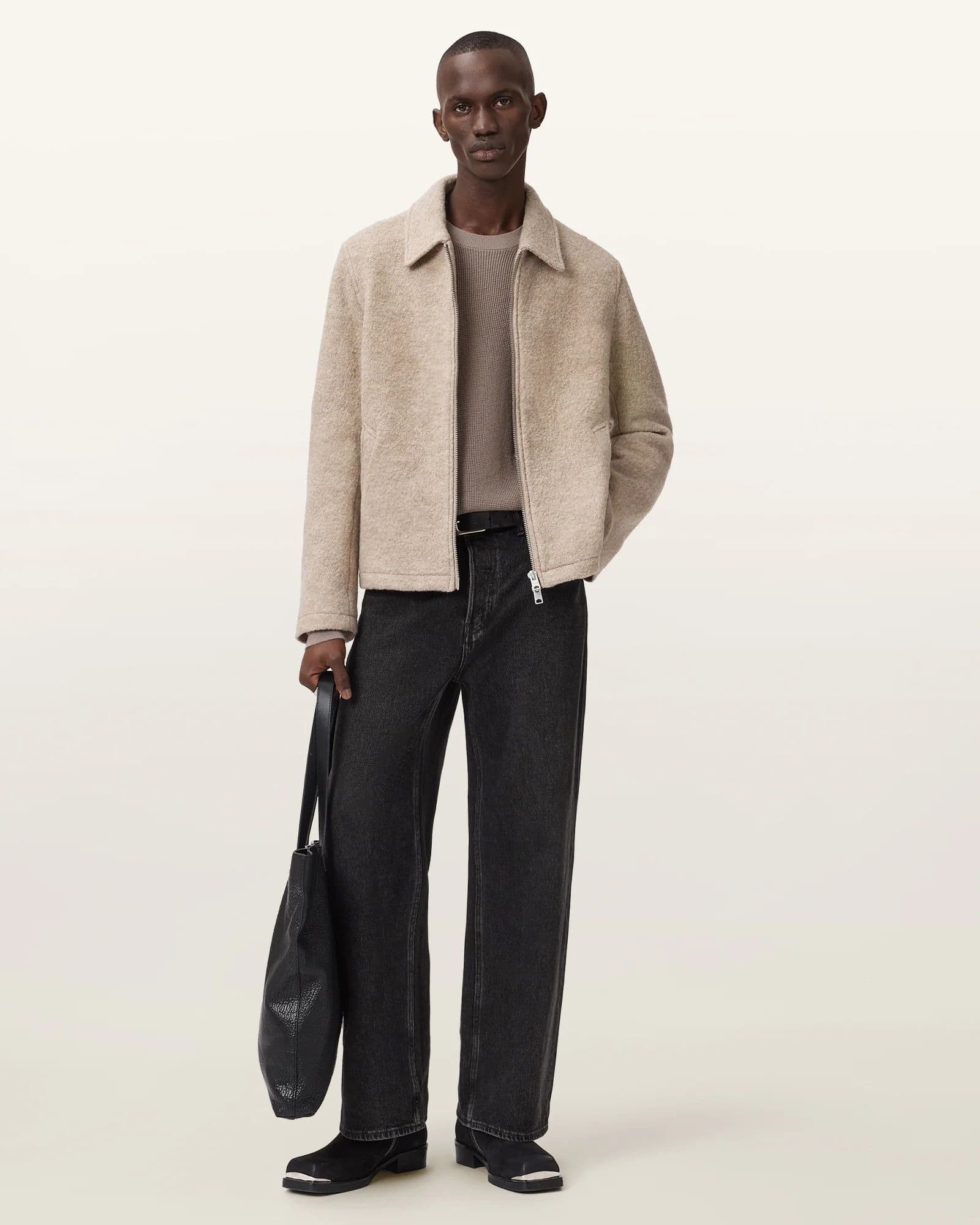 Men's Taupe Waffle Knit Crew Neck Sweater — view 3