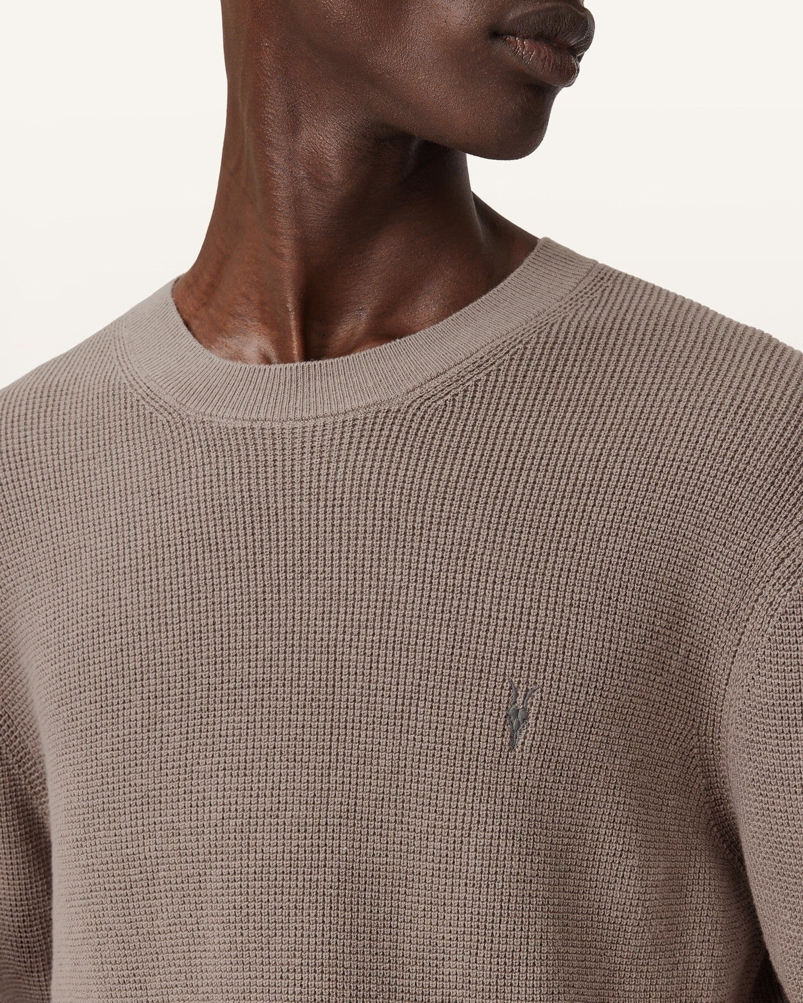 Men's Taupe Waffle Knit Crew Neck Sweater — view 4