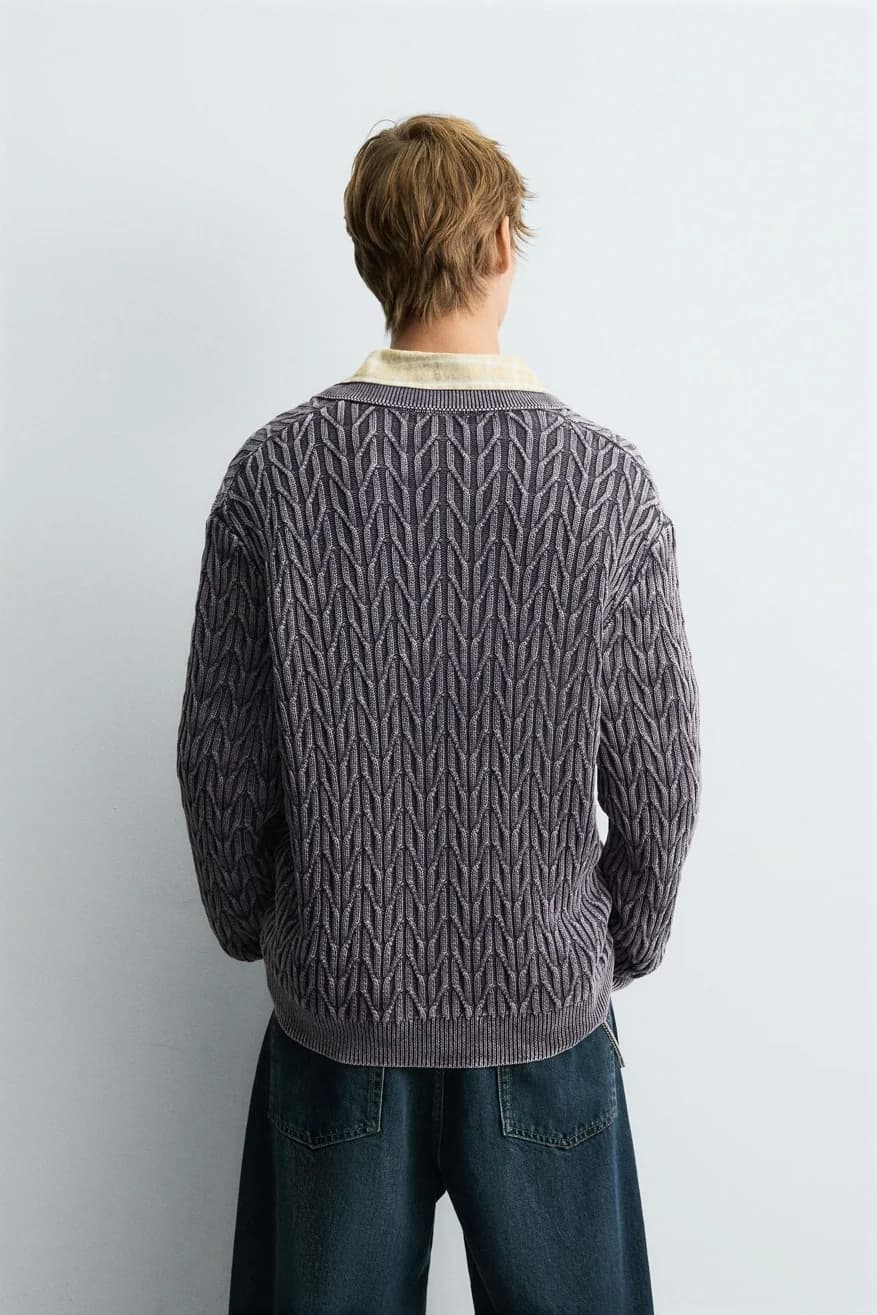 Men's Textured Geometric Jacquard Polo Sweater — view 2