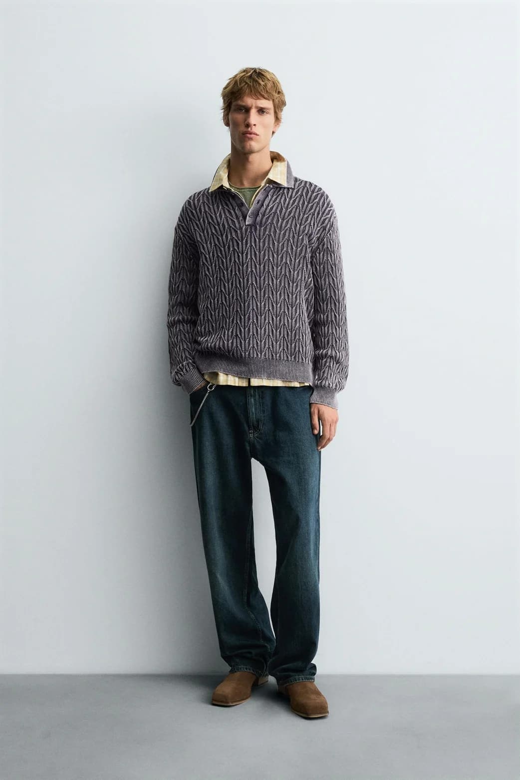 Men's Textured Geometric Jacquard Polo Sweater — view 4