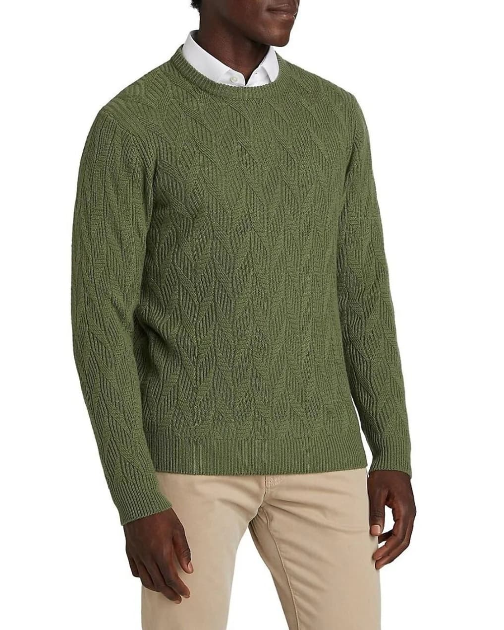Men's Textured Leaf Jacquard Cotton Sweater