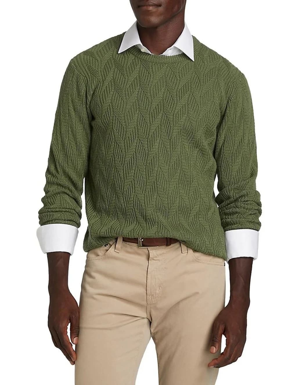 Men's Textured Leaf Jacquard Cotton Sweater — view 2