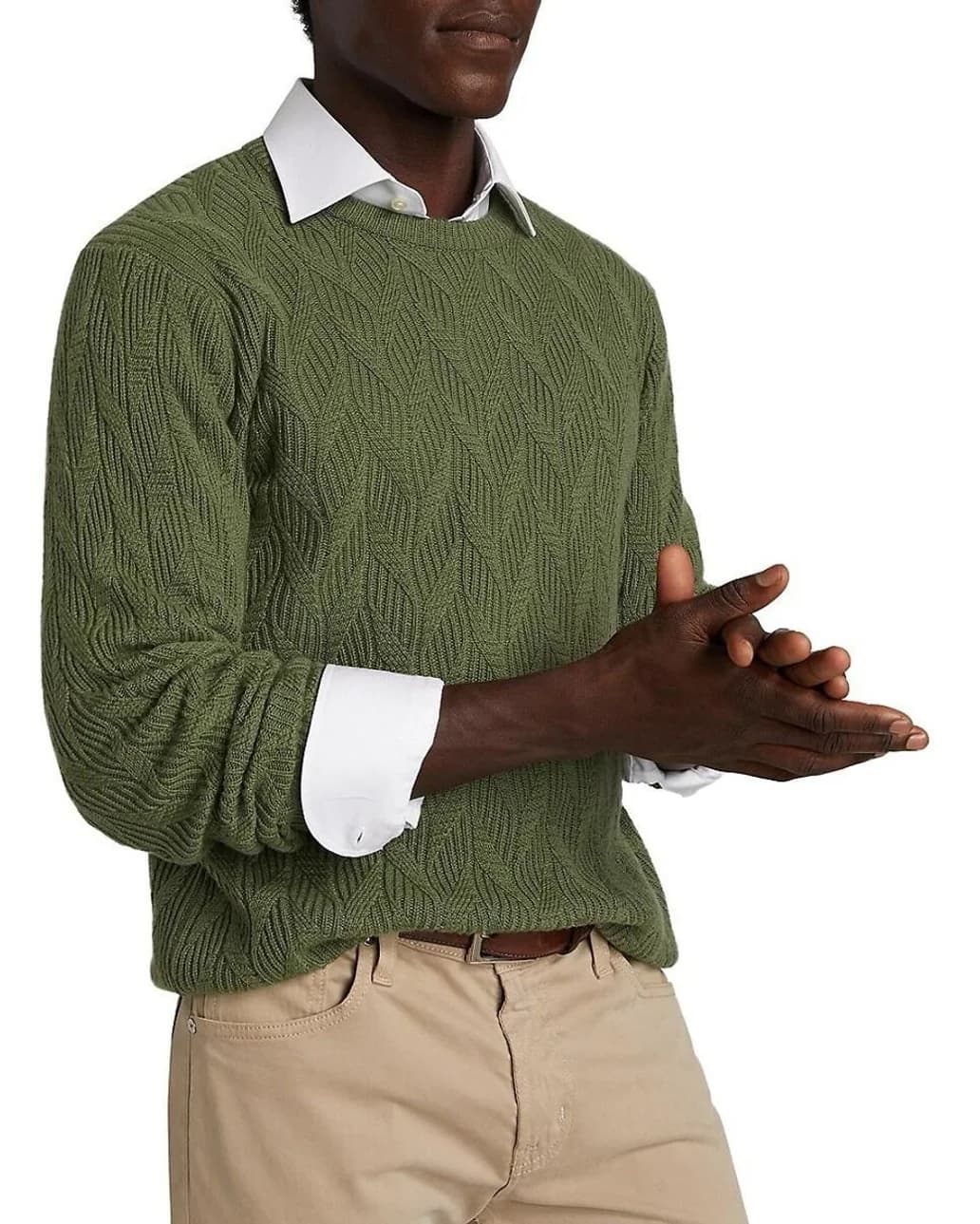 Men's Textured Leaf Jacquard Cotton Sweater — view 3
