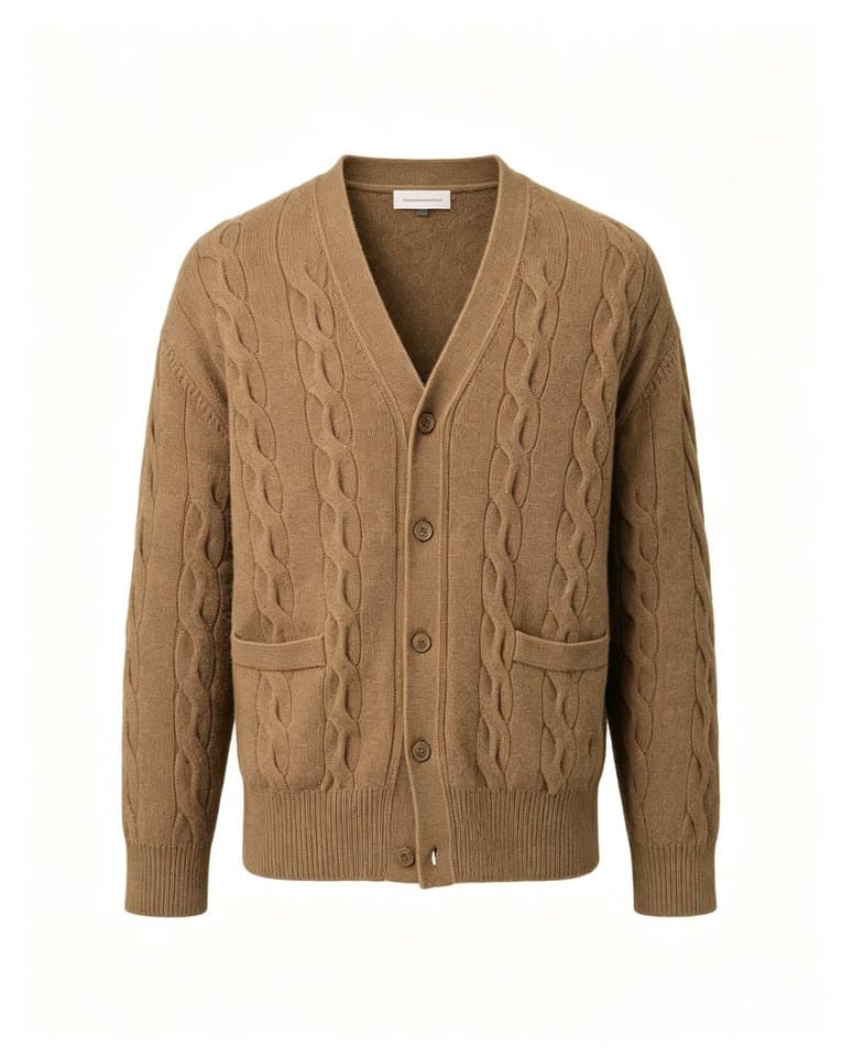 Men's Tobacco Brown Cable Knit Button Cardigan - view 5