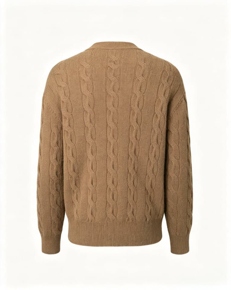 Men's Tobacco Brown Cable Knit Button Cardigan - view 6