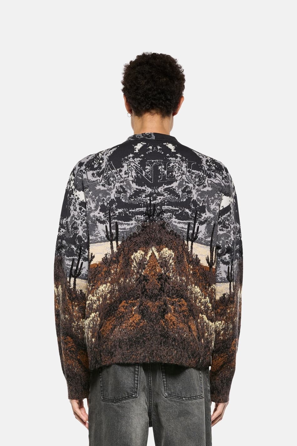Men's Western Sunset Desert Landscape Jacquard Sweater Scenic Crew Neck — view 2