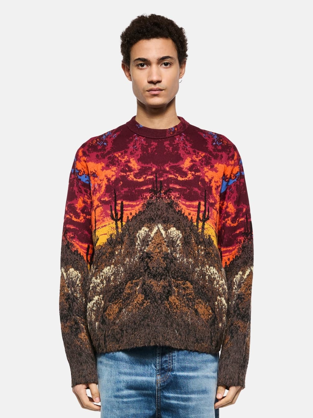 Men's Western Sunset Desert Landscape Jacquard Sweater Scenic Crew Neck — view 3