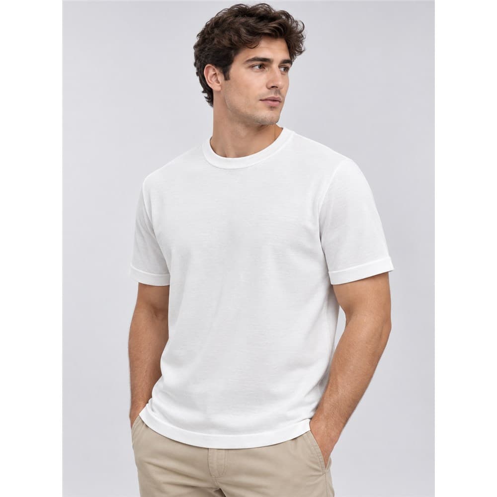 Men's White Short-Sleeve Crew Neck Knit Top — view 6