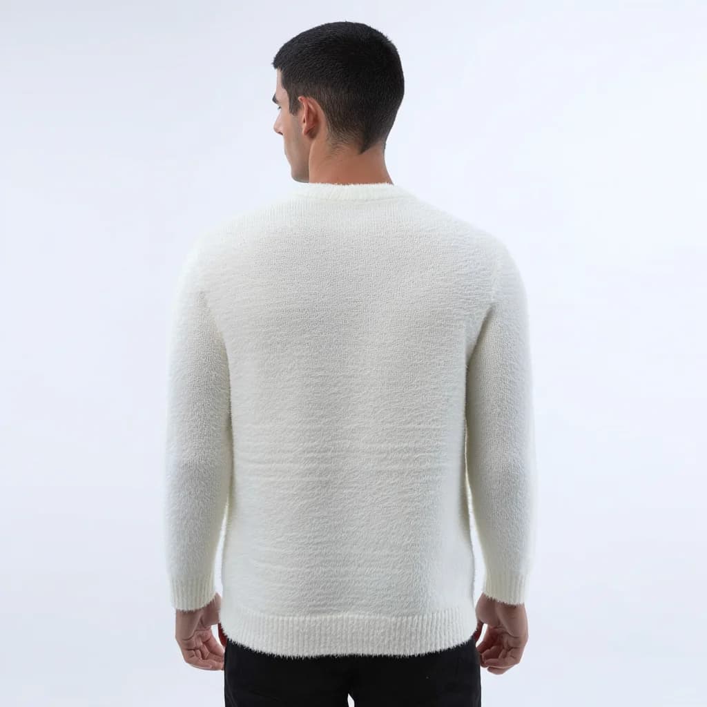 Men's White Mohair Crew Neck Sweater — view 3