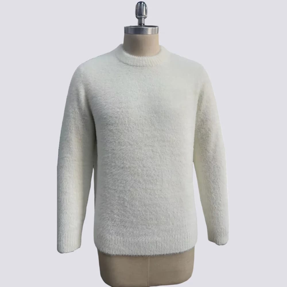 Men's White Mohair Crew Neck Sweater — view 5