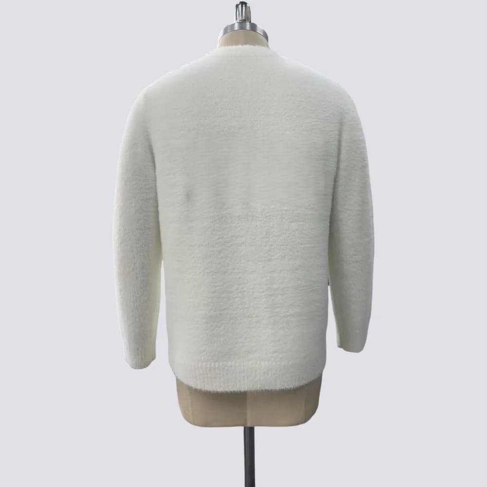 Men's White Mohair Crew Neck Sweater — view 6