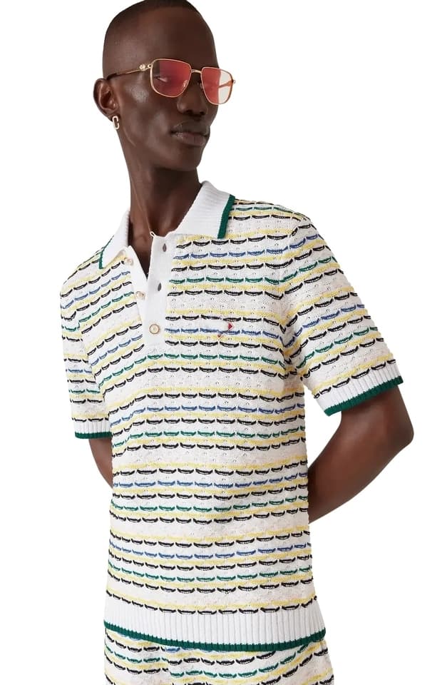 Men's White Multi Stripe Short Sleeve Knit Polo - view 2