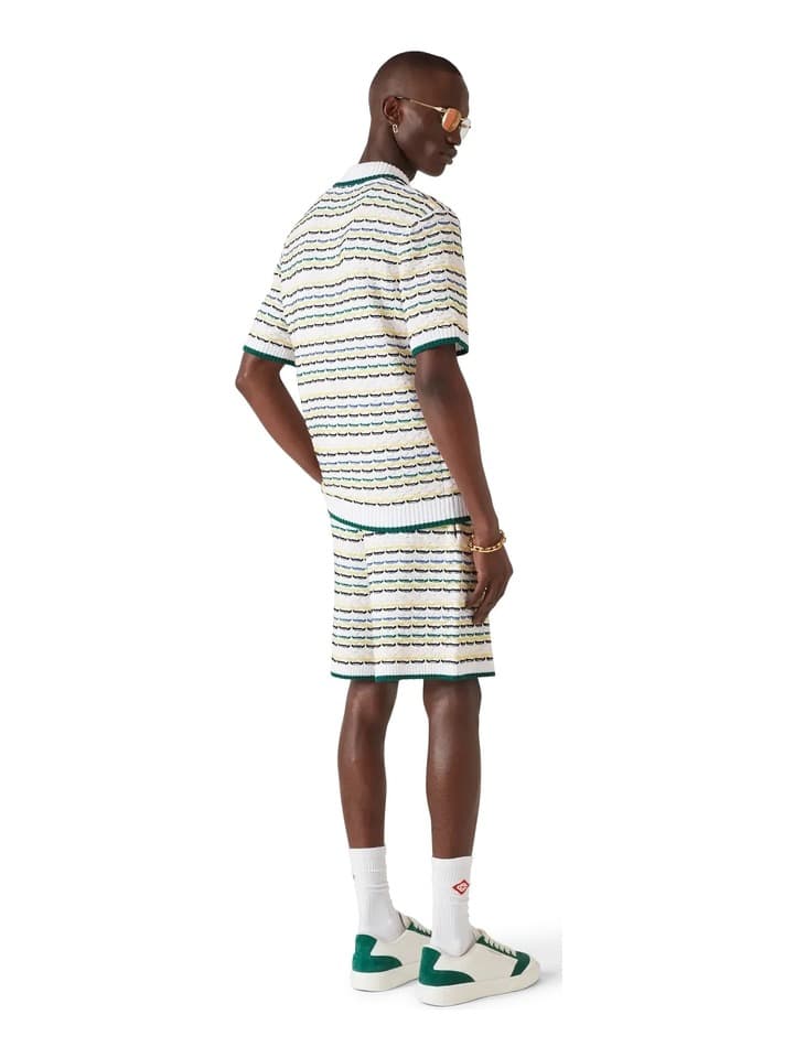 Men's White Multi Stripe Short Sleeve Knit Polo - view 3
