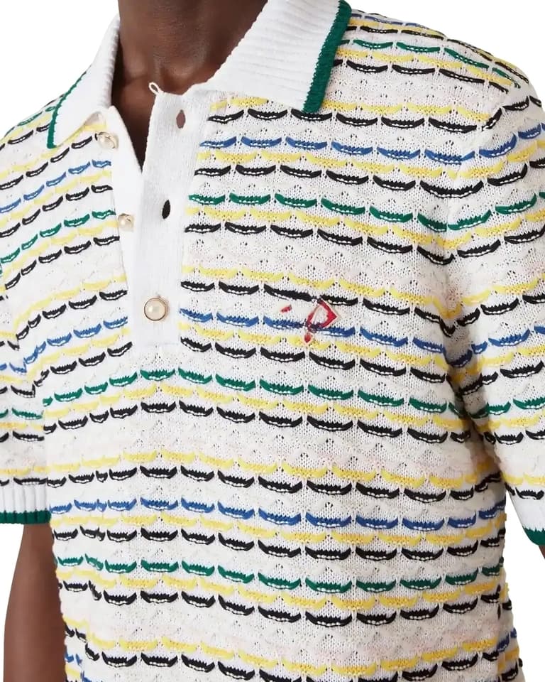 Men's White Multi Stripe Short Sleeve Knit Polo - view 4