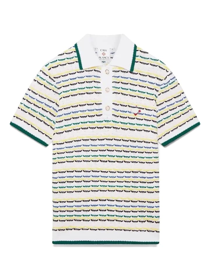 Men's White Multi Stripe Short Sleeve Knit Polo - view 5