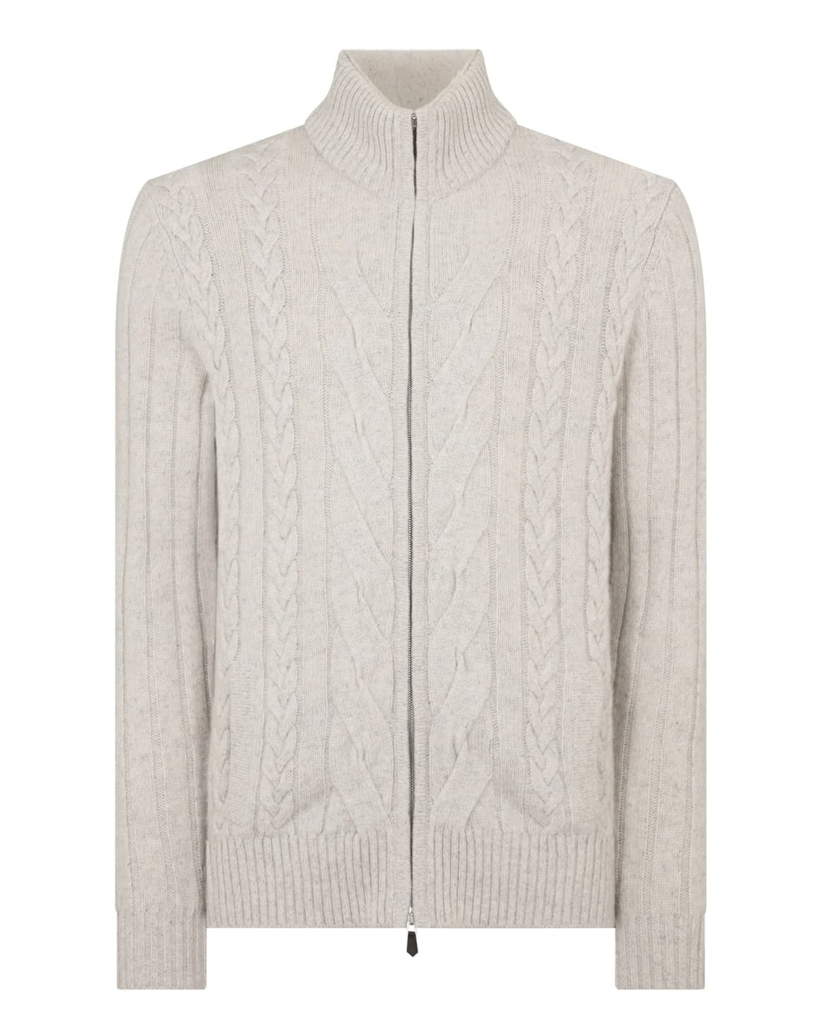 Men's Winter Cream Cable Knit Full Zip Cardigan O Neck Wool Jacket — view 6