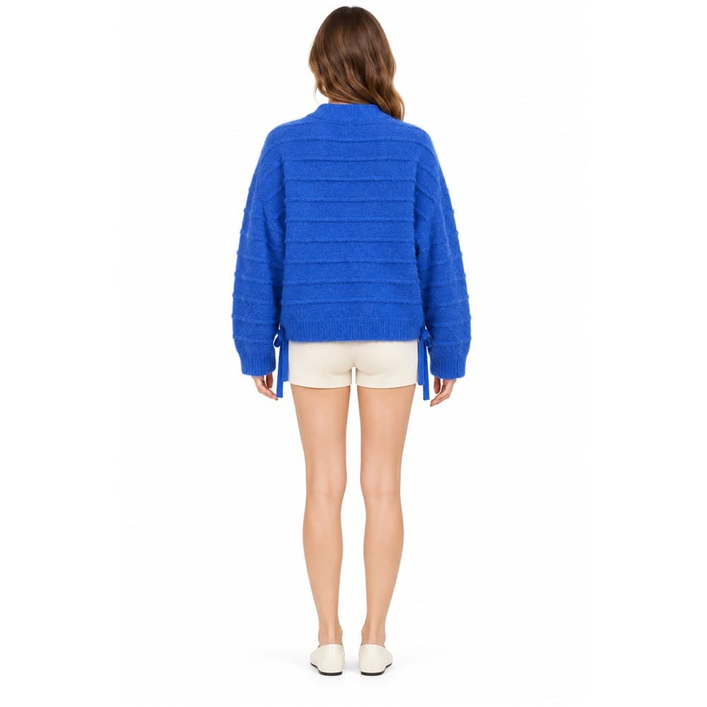 Women's Blue Tie-Detail Crew Neck Sweater — view 2