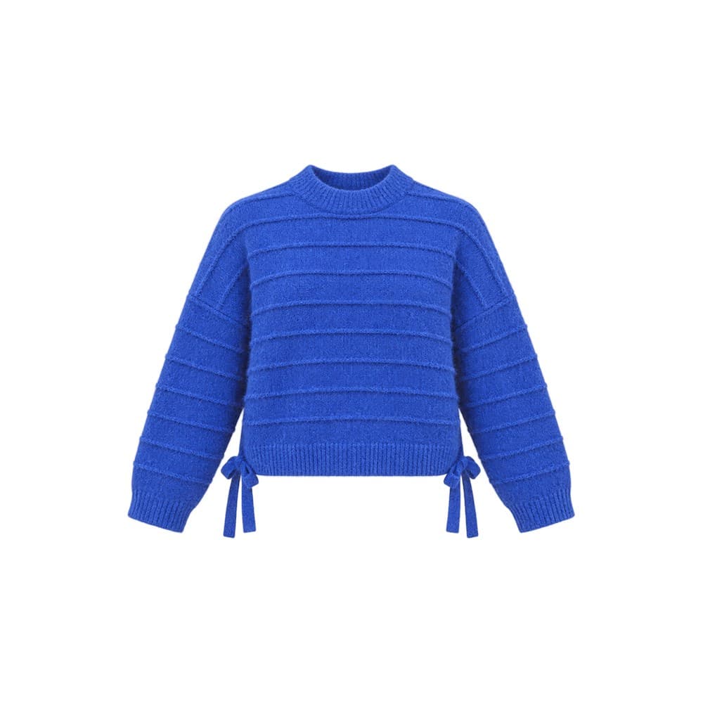 Women's Blue Tie-Detail Crew Neck Sweater — view 3