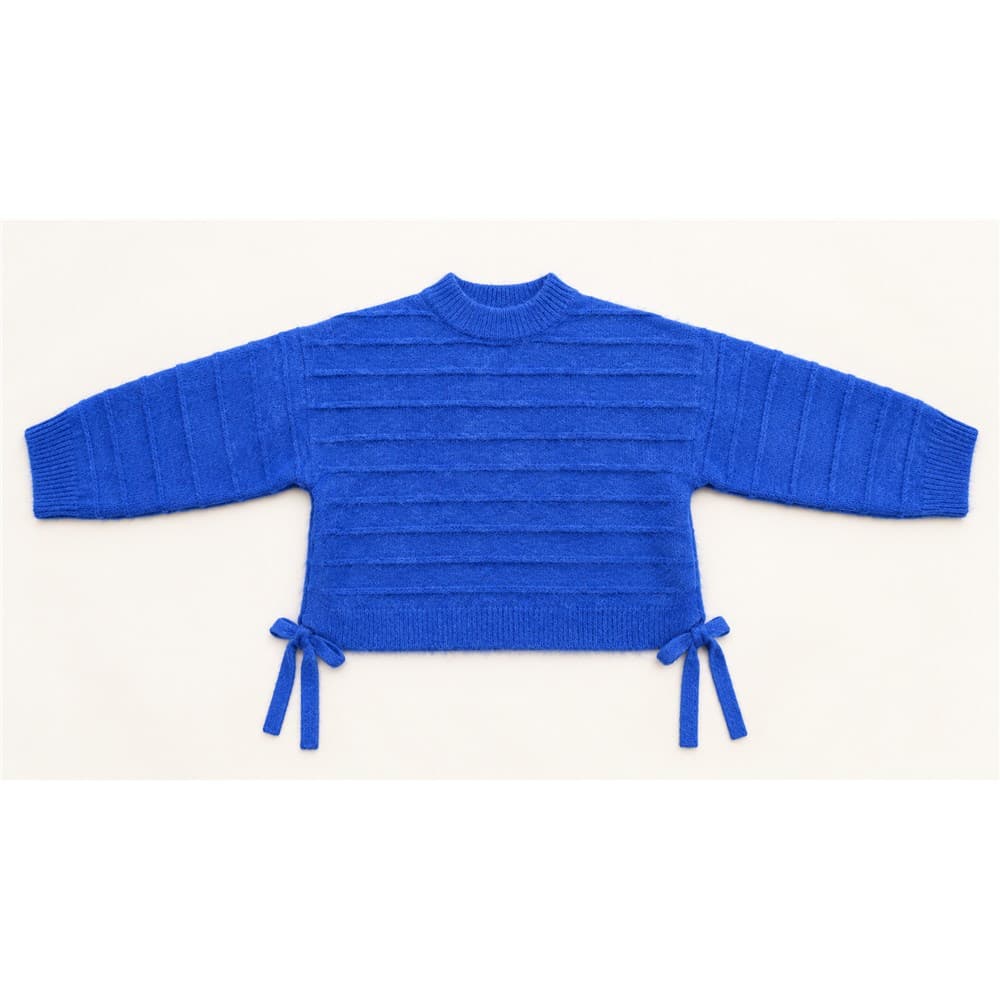 Women's Blue Tie-Detail Crew Neck Sweater — view 4