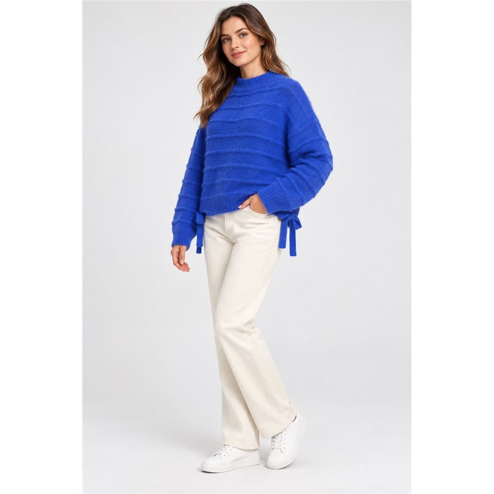 Women's Blue Tie-Detail Crew Neck Sweater — view 6