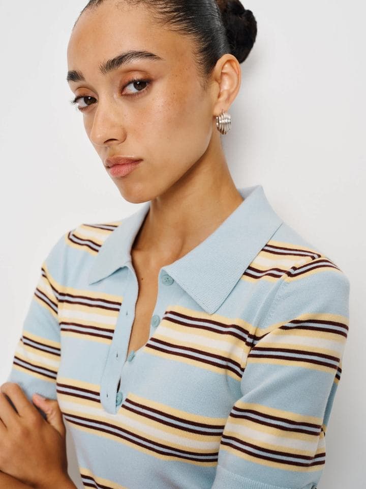 Women's Breton Stripe Short-Sleeve Knit Polo Dress — view 4