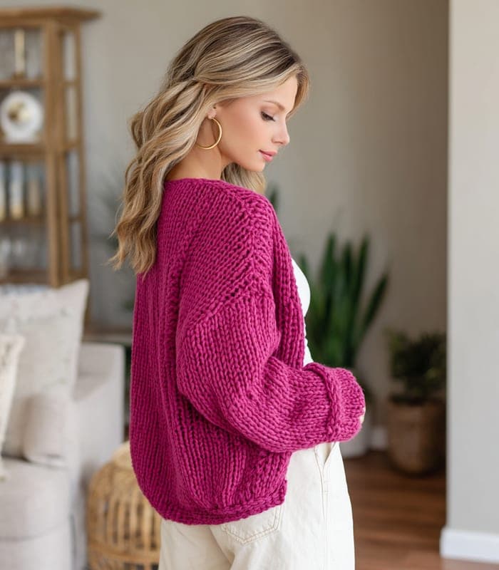 Women's Oversized Chunky Knit Cardigan with Statement Buttons — view 2