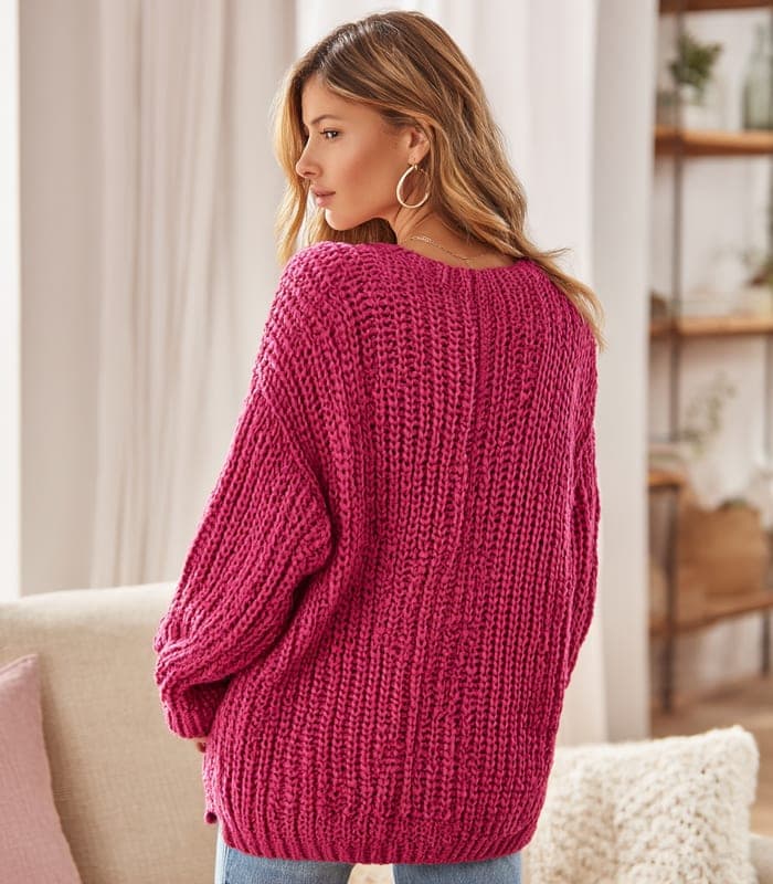 Women's Oversized Chunky Knit Cardigan with Statement Buttons — view 3