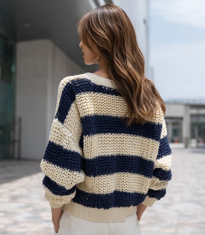 Women's Striped V-Neck Zippered Cardigan — view 3