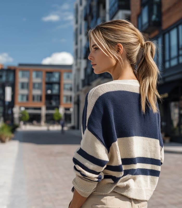 Women's Striped V-Neck Zippered Cardigan — view 4