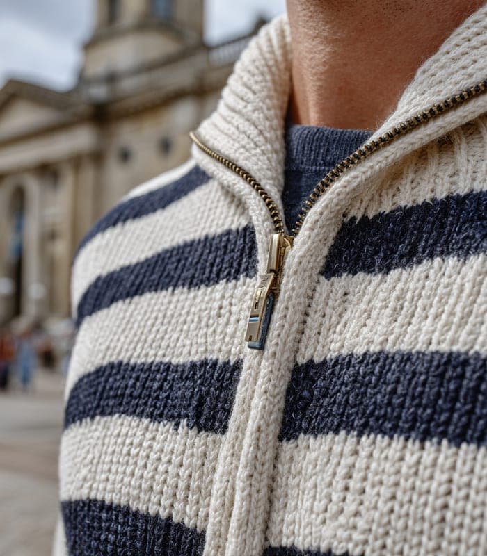 Women's Striped V-Neck Zippered Cardigan — view 6
