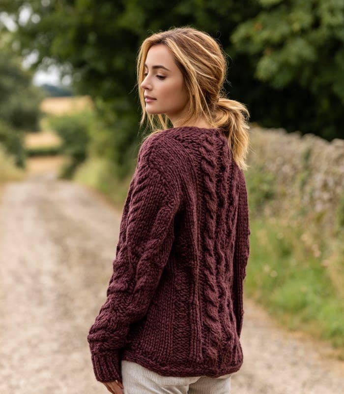 Women's Textured Cable-Knit Wool-Blend Cardigan — view 4