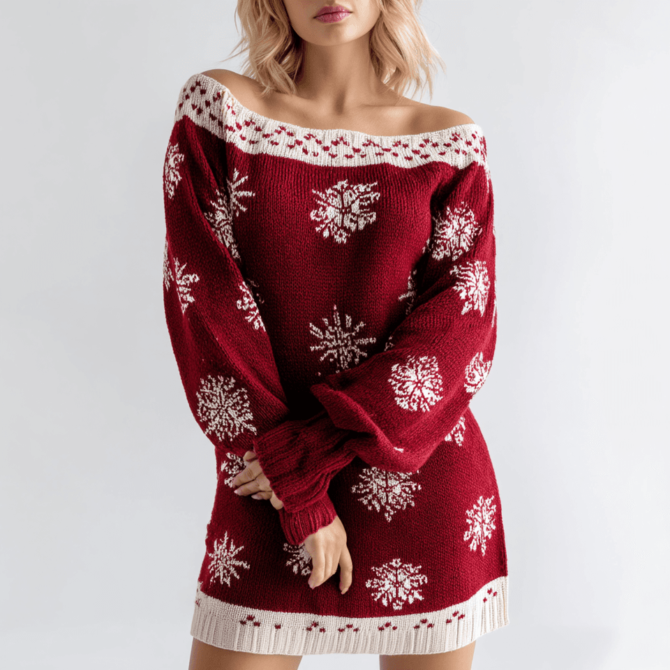 Women's Christmas Snowflake Knit Sweater Dress — view 2