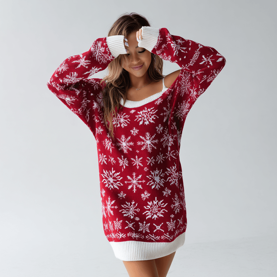 Women's Christmas Snowflake Knit Sweater Dress — view 4