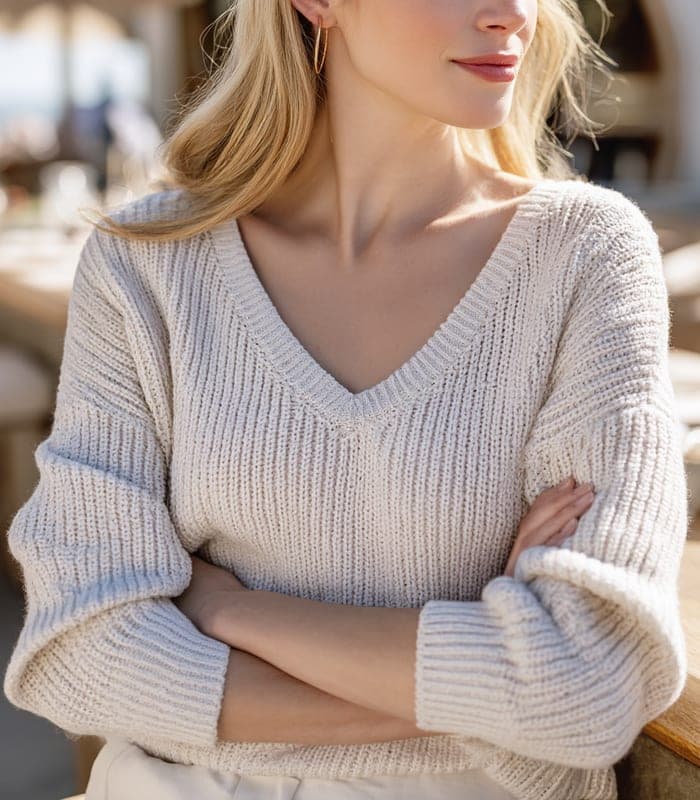 Women's Classic Ribbed V-Neck Pullover — view 4