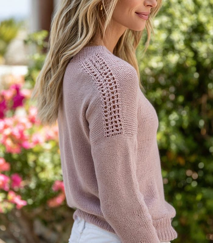 Women's Alpaca Blend Crew Neck Sweater with Lace Detailing — view 2