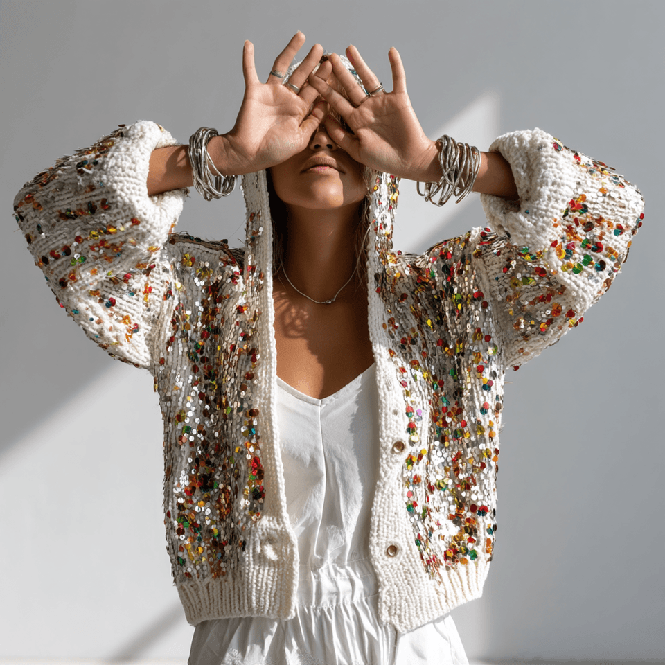 Women's Embellished Christmas Cardigan with Sequins and Beads