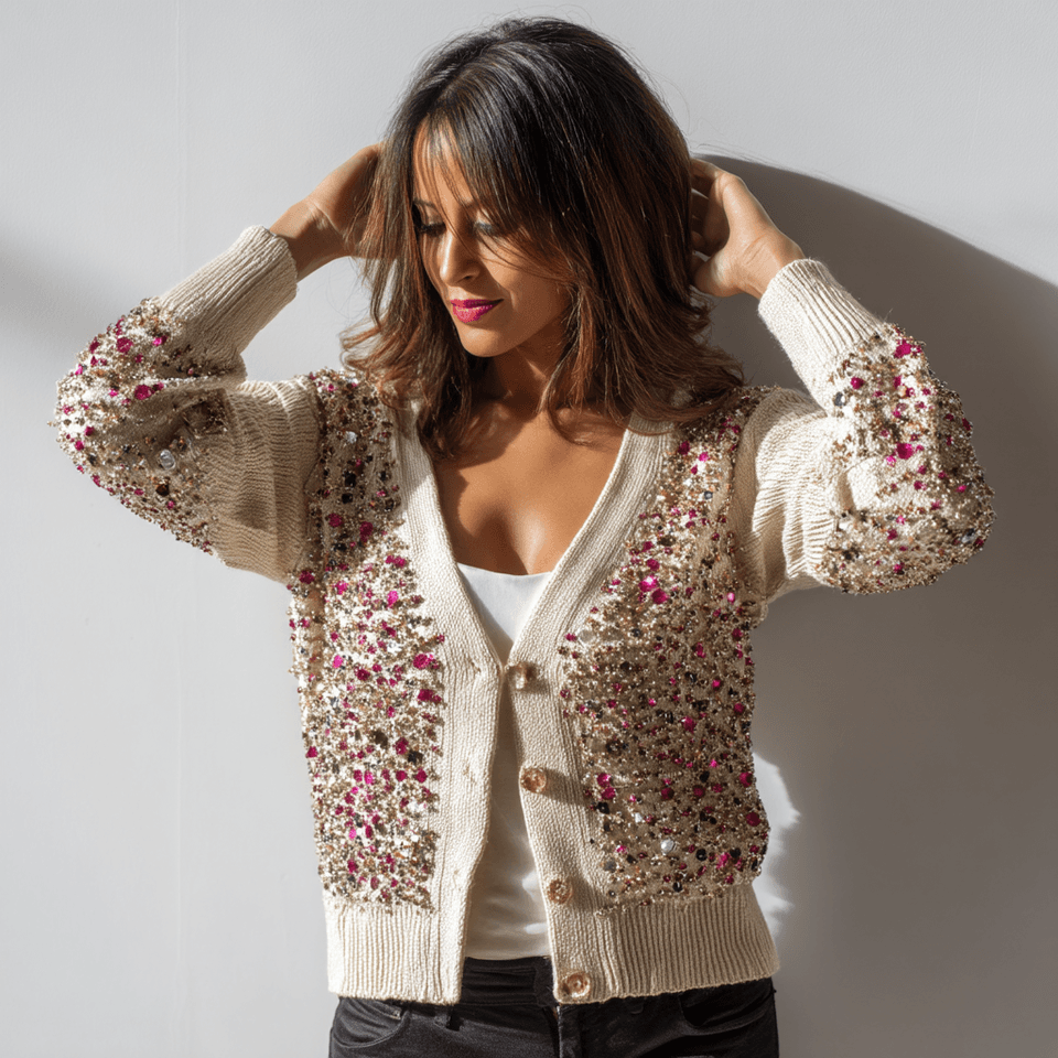 Women's Embellished Christmas Cardigan with Sequins and Beads — view 2