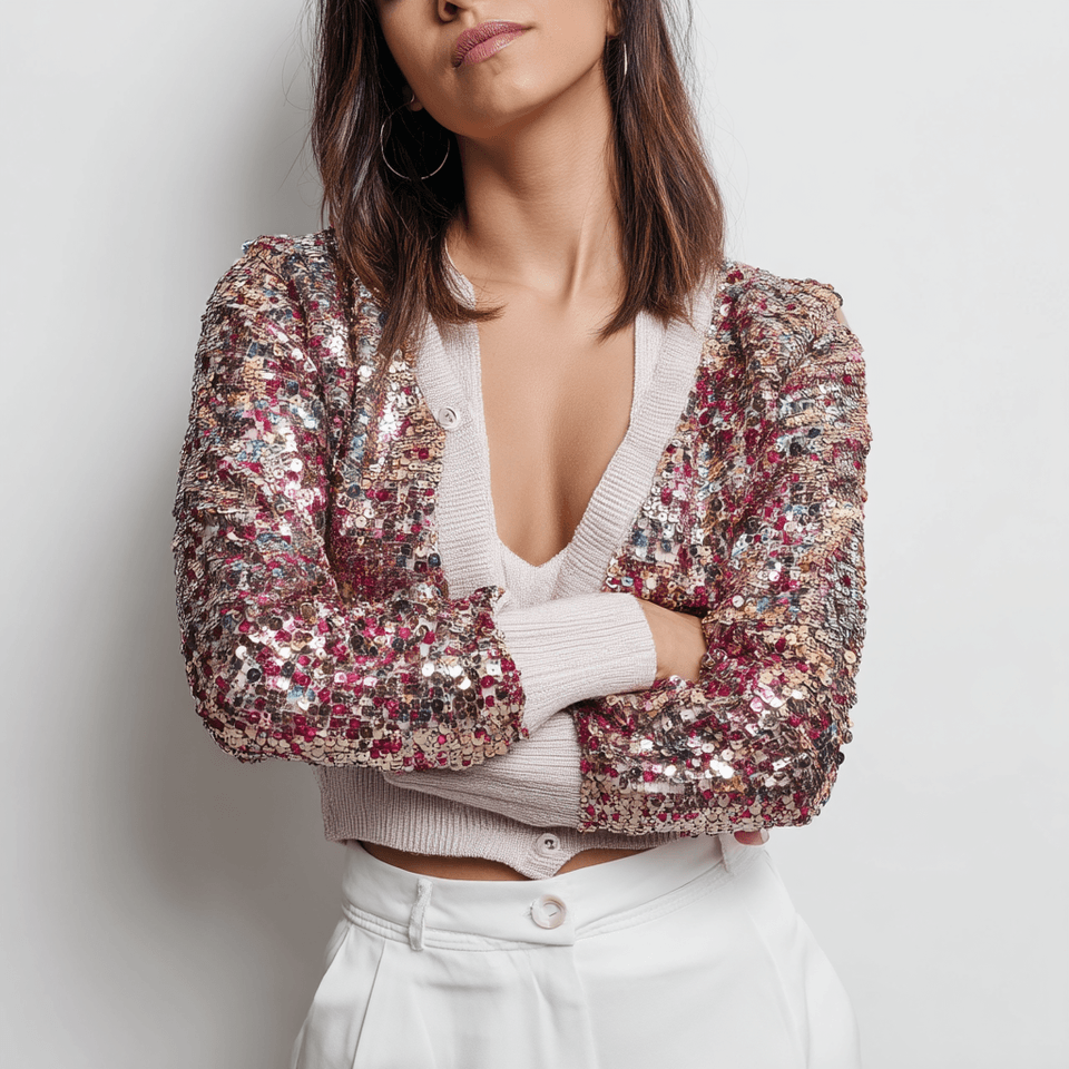 Women's Embellished Christmas Cardigan with Sequins and Beads — view 3