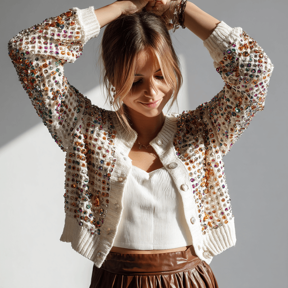 Women's Embellished Christmas Cardigan with Sequins and Beads — view 4
