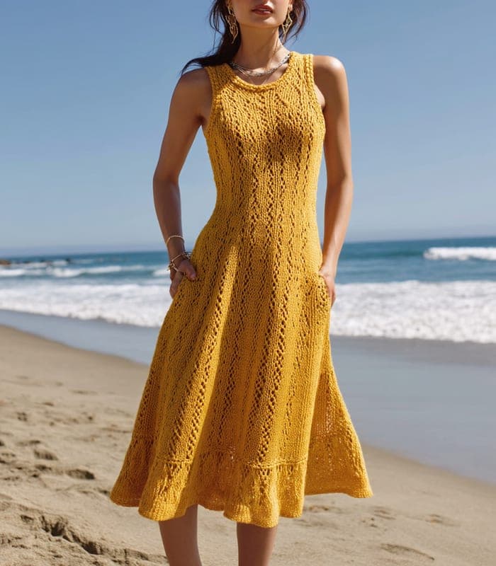 Women's Crochet-Inspired Knit Dress