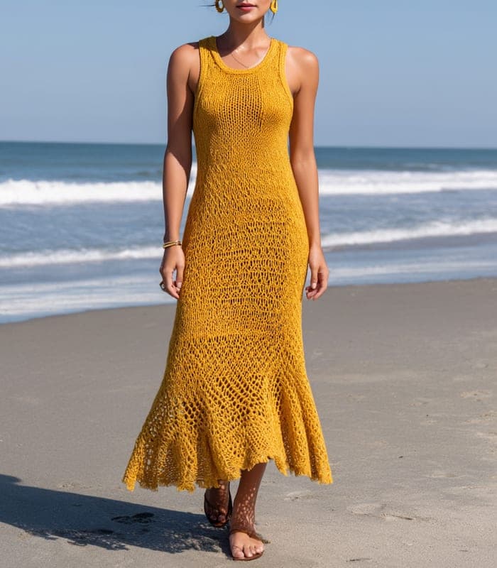 Women's Crochet-Inspired Knit Dress — view 3