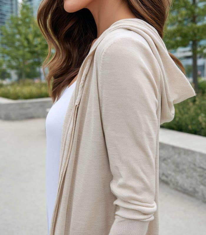 Women's Hooded Low Sleeve Long Wear & Go Beige — view 2