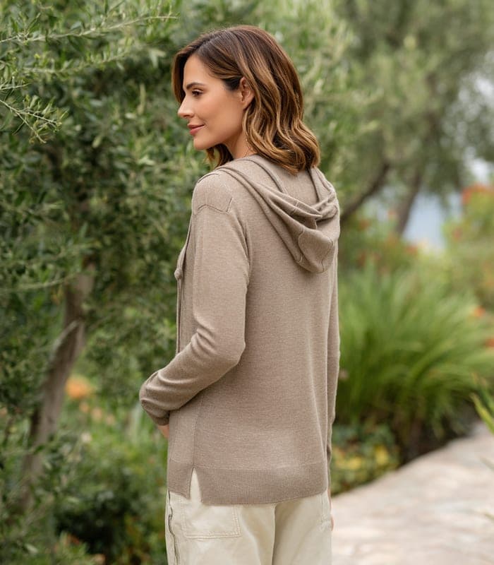 Women's Mink-Hooded Cardigan with Waist Channels — view 4
