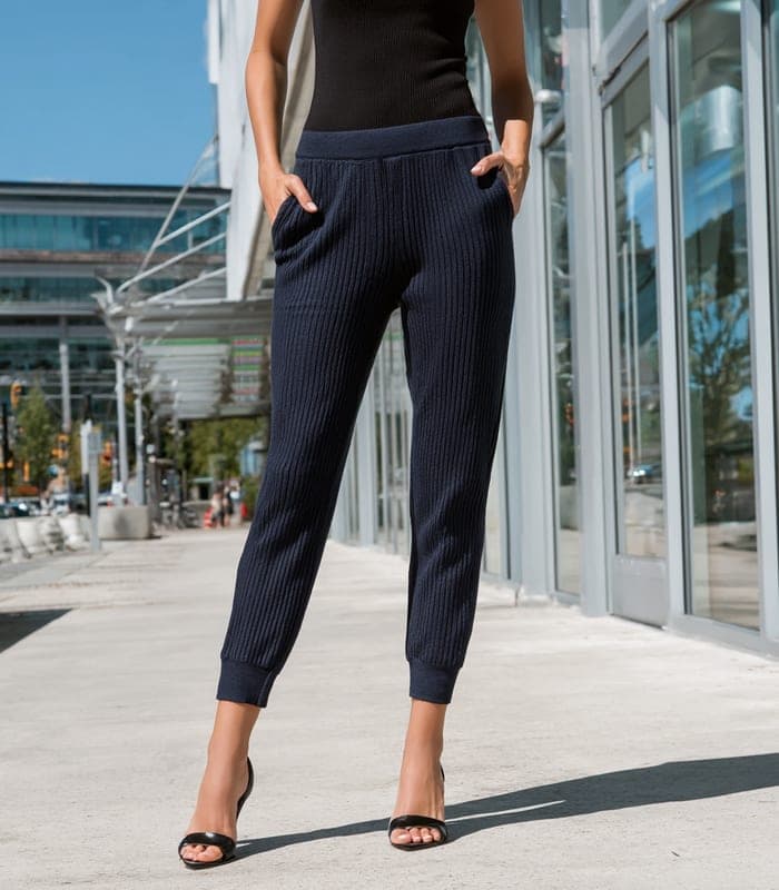 Women's Slim-Fit Knit Trousers with Ankle Cuffs