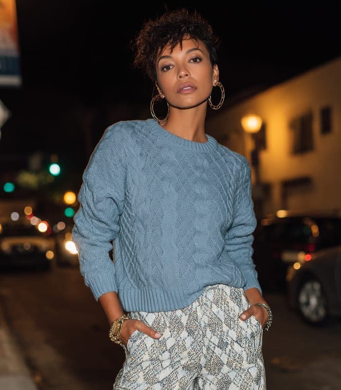 Women's Cable-Knit Cotton Crewneck Sweater