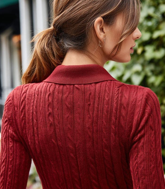 Women's Cable-Knit Polo Sweater — view 3
